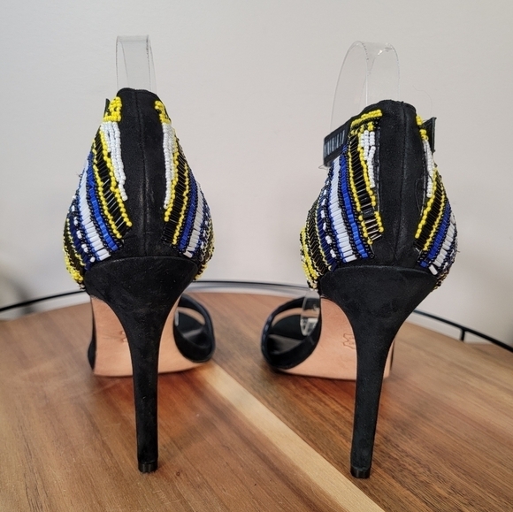 Nicole Miller Beaded Heels Multi Color Seed Bead Black Leather Stiletto Size 7.5 - Picture 6 of 16